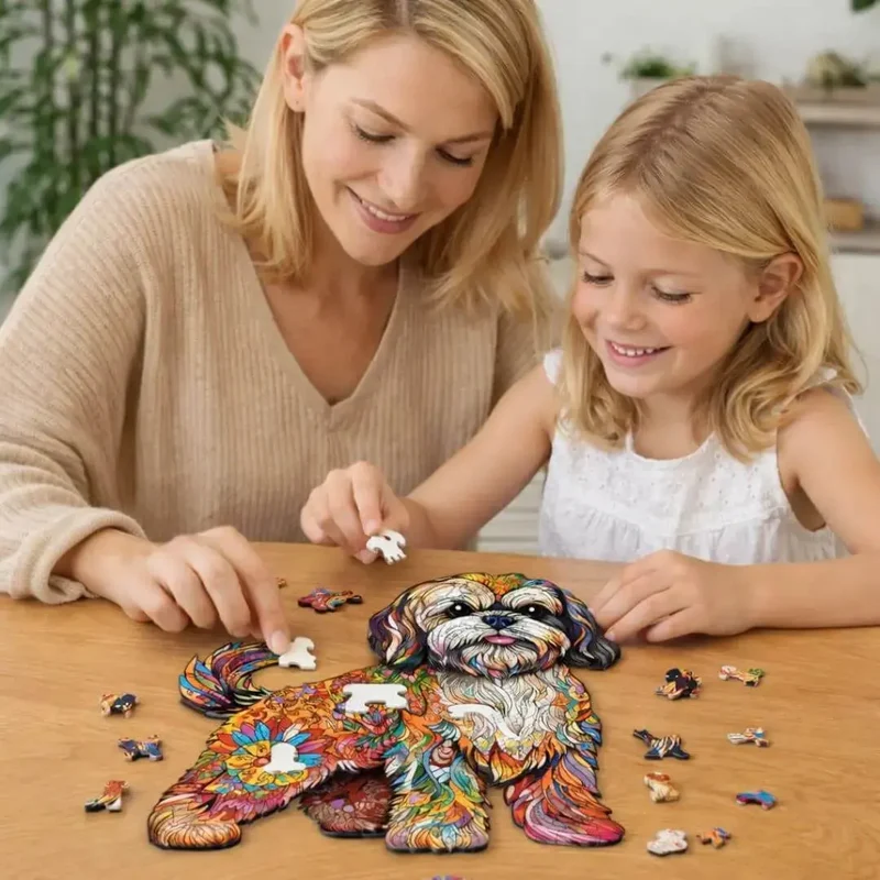 Puzzle Bois Chien Coloré Artistique
