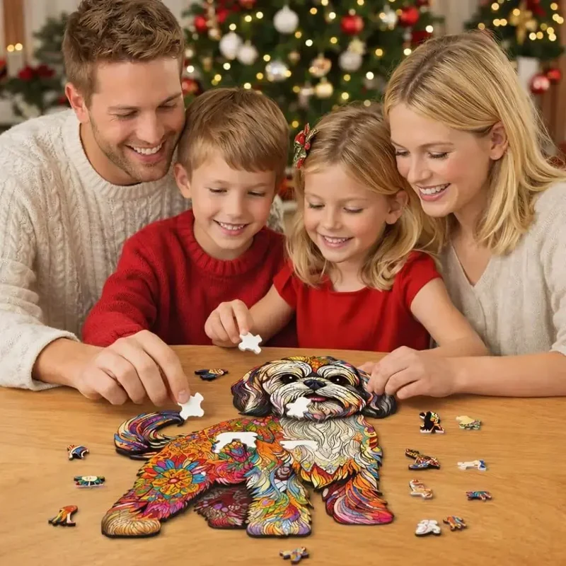 Puzzle Bois Chien Coloré Artistique
