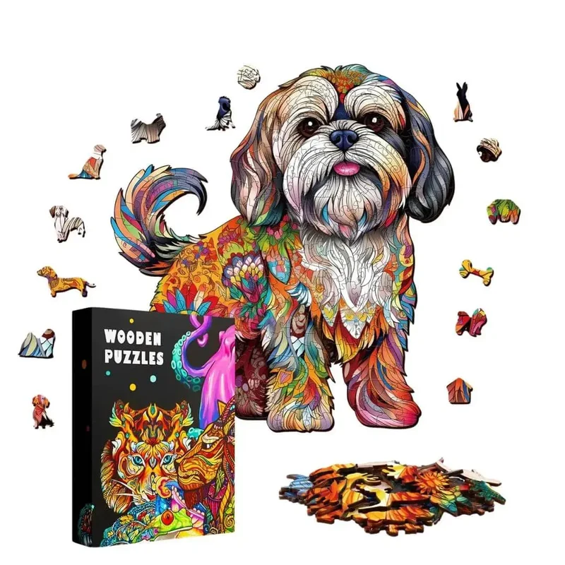 Puzzle Bois Chien Coloré Artistique