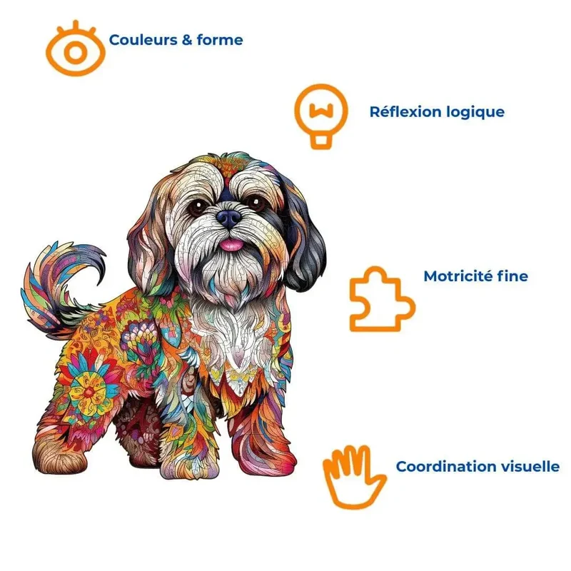 Puzzle Bois Chien Coloré Artistique