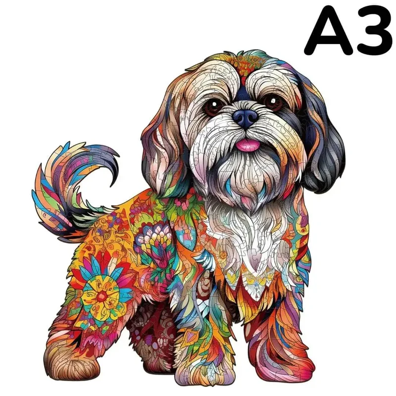 Puzzle Bois Chien Coloré Artistique