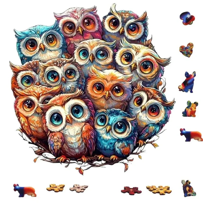 Puzzle Bois Hiboux Colorés