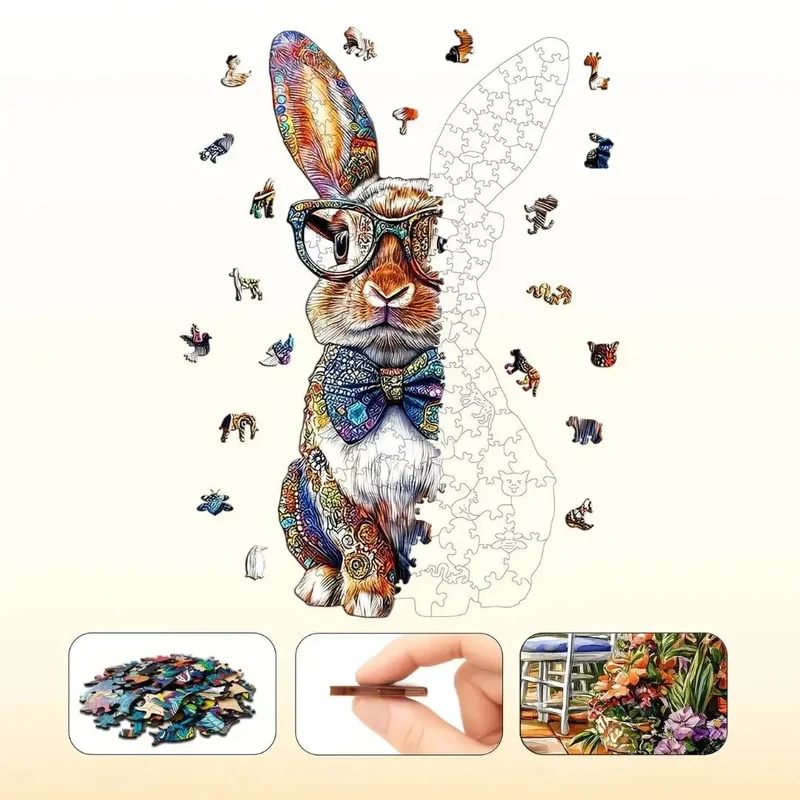 Puzzle Bois Lapin Coloré