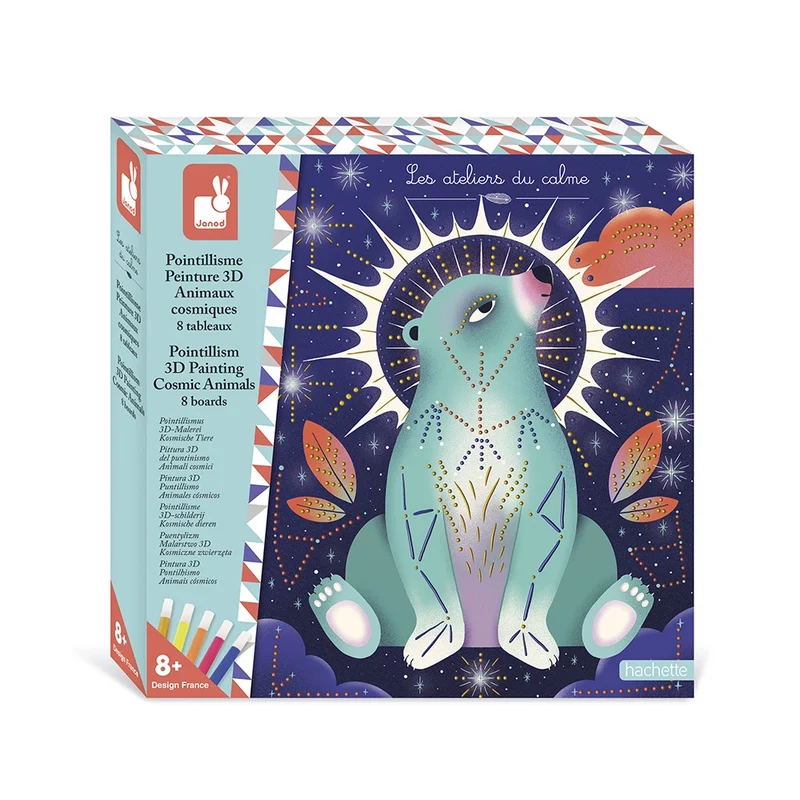 Janod - Peinture pointillisme 3D Animaux cosmiques - Kit créatif🧒8 ans+