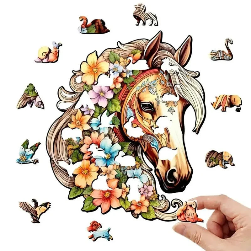 Puzzle Bois Cheval Fleuri