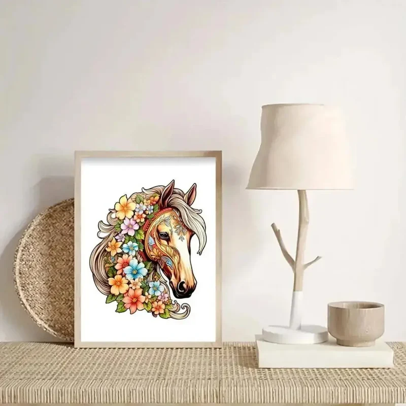 Puzzle Bois Cheval Fleuri