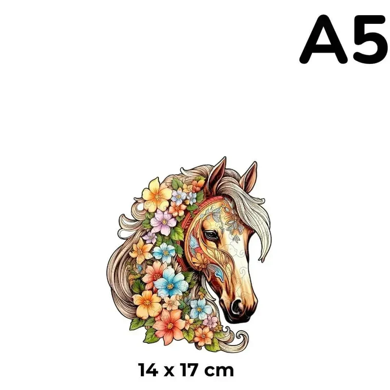 Puzzle Bois Cheval Fleuri