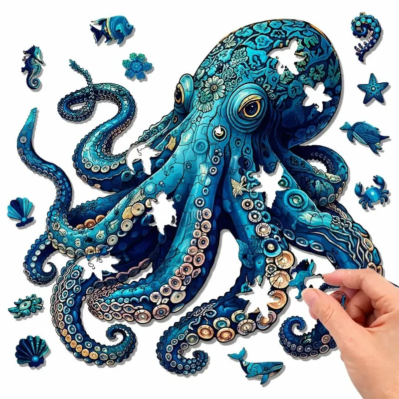 Puzzle Bois Pieuvre Fascinante