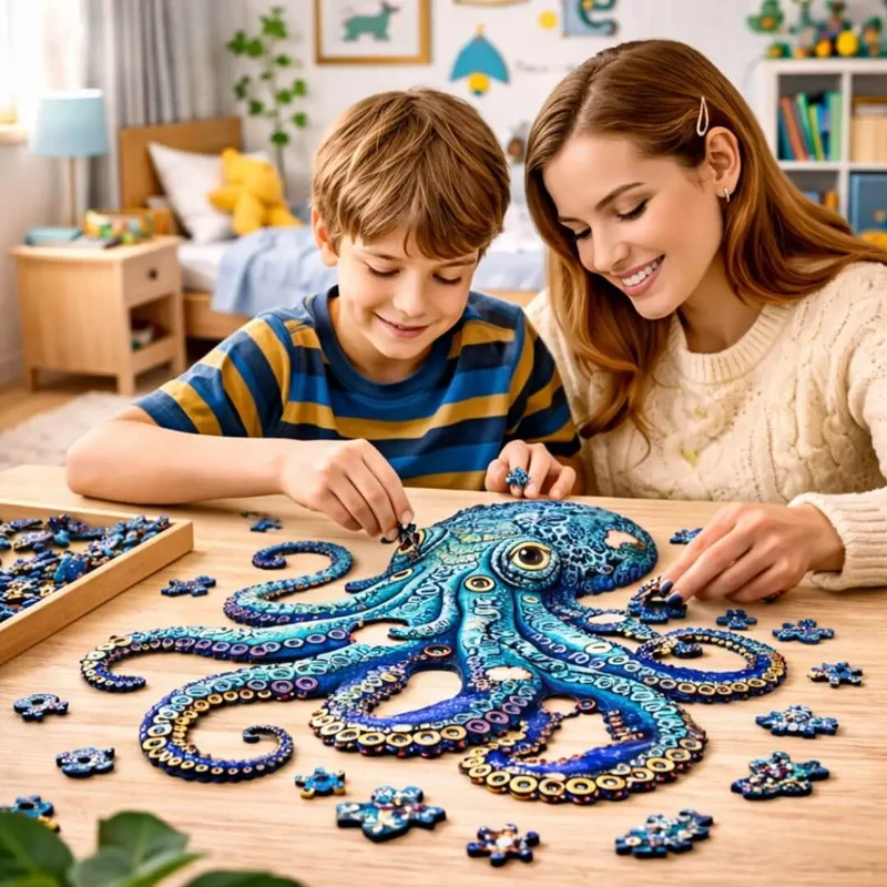 Puzzle Bois Pieuvre Fascinante