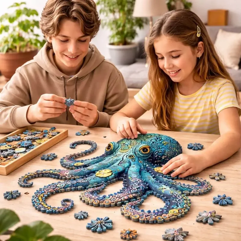 Puzzle Bois Pieuvre Fascinante