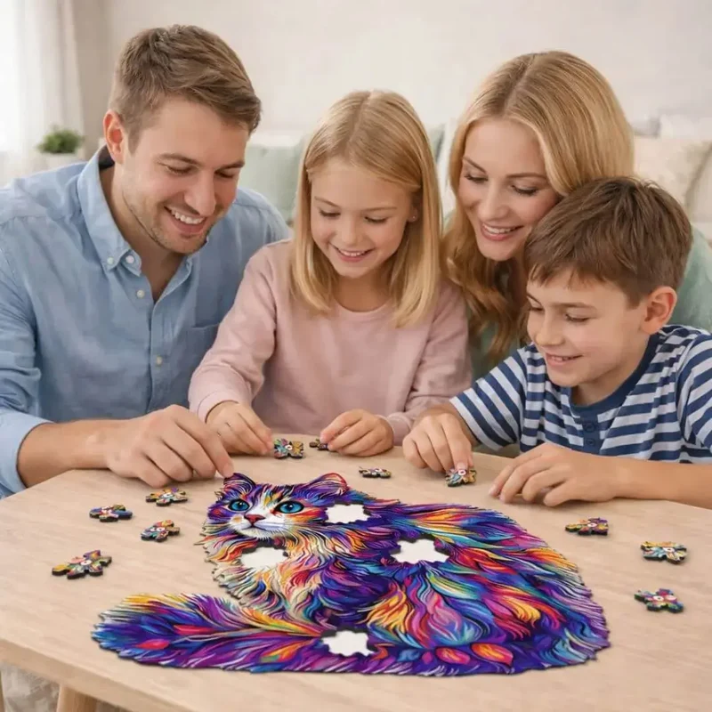 Puzzle Bois Chat Coloré