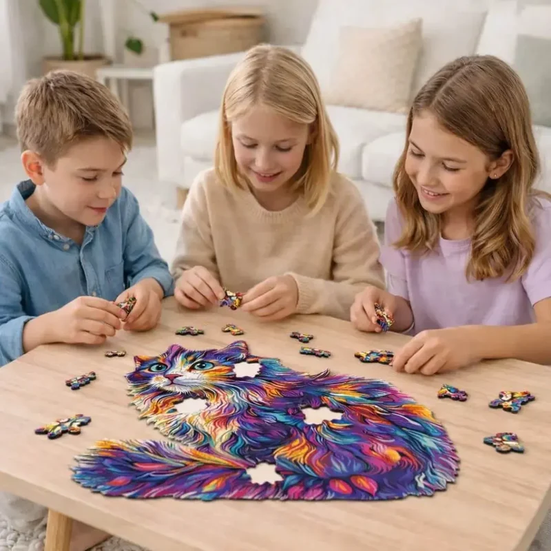 Puzzle Bois Chat Coloré