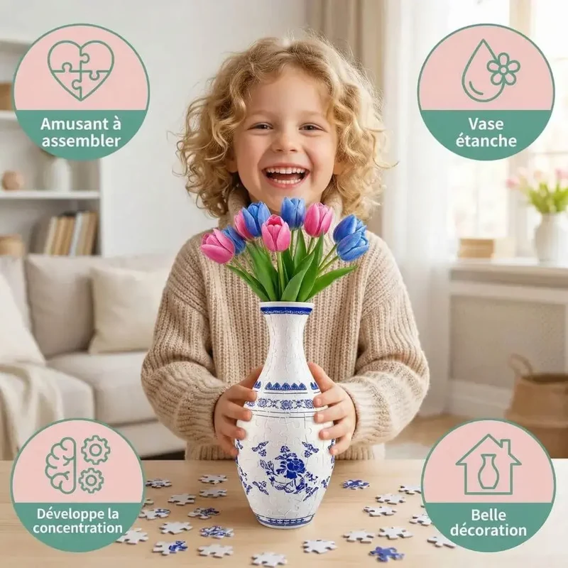 Puzzle 3D Vase – 160 Pièces Incurvées & Vase Fonctionnel