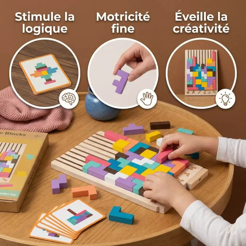 Puzzle 3D Bois – Jeu Éducatif Montessori Enfant dès 3 ans