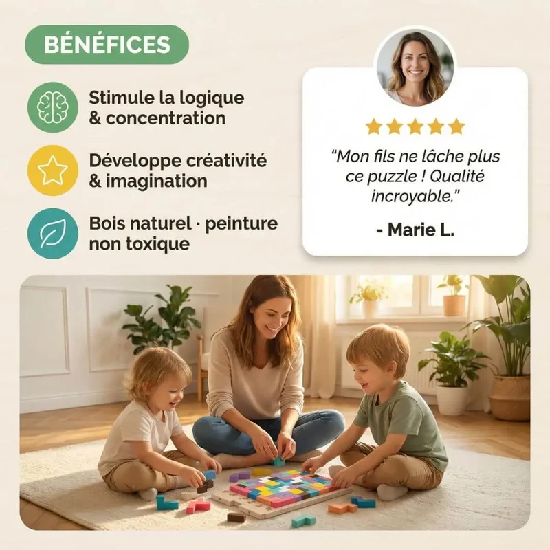 Puzzle 3D Bois – Jeu Éducatif Montessori Enfant dès 3 ans