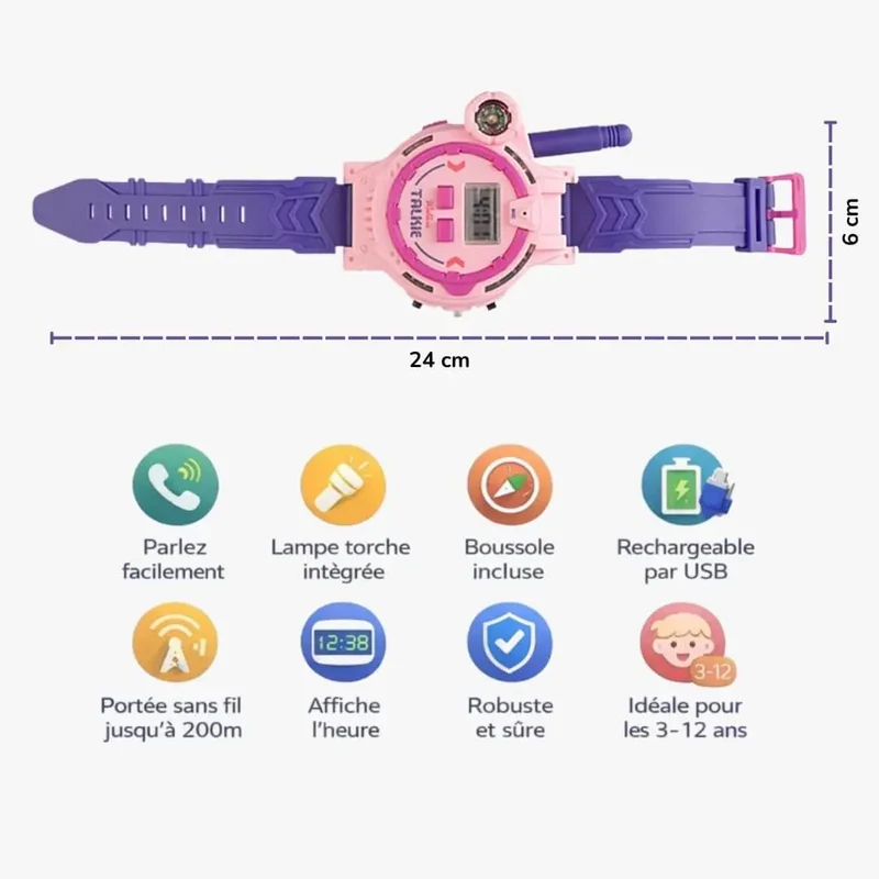 Montre Talkie Walkie Enfant Rechargeable – Communication Sans Abonnement
