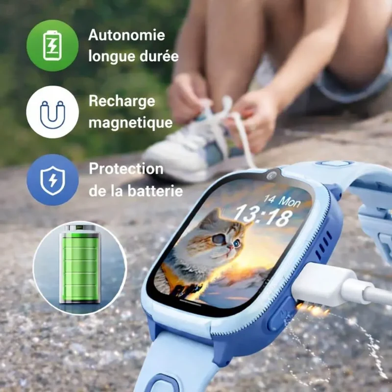 Montre 4G Enfant GPS HD – Appels Vidéo, SOS & Étanche IPX7