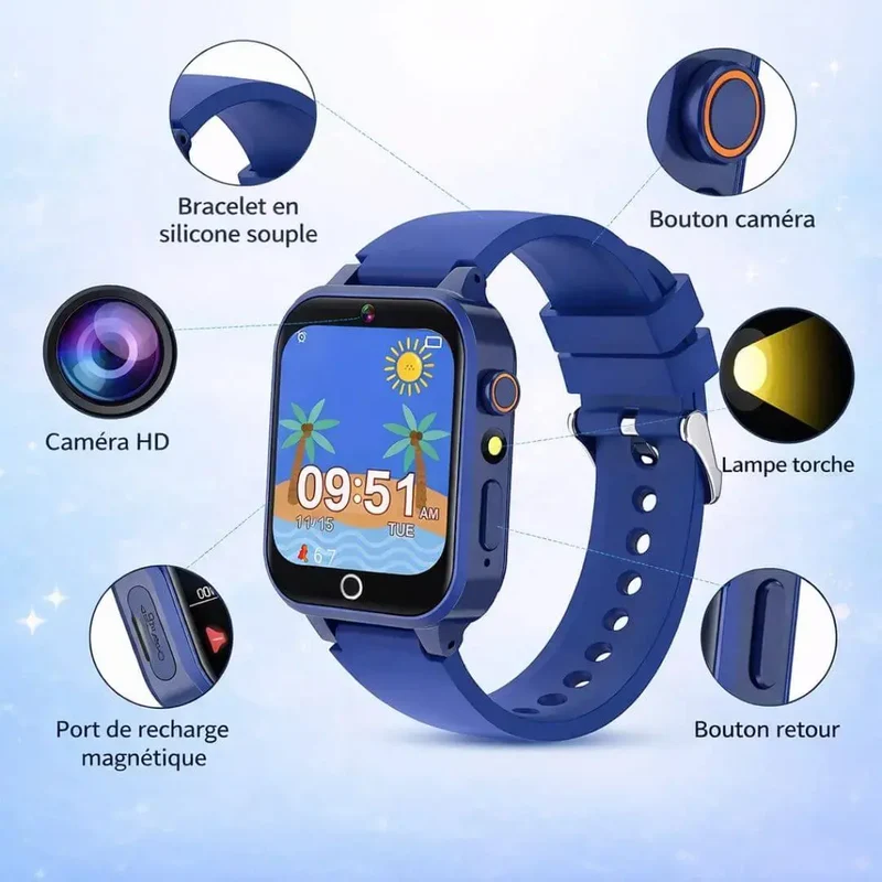 Montre Enfant Jeux Éducatifs 39 Jeux – Caméra HD & Contrôle Parental