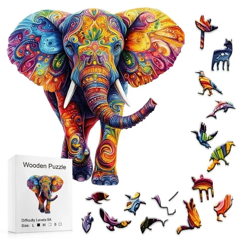 Puzzle en Bois Éléphant Coloré – ColorfulMind™