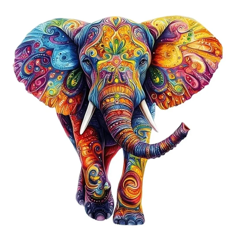 Puzzle en Bois Éléphant Coloré – ColorfulMind™