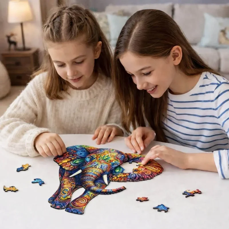 Puzzle en Bois Éléphant Coloré – ColorfulMind™