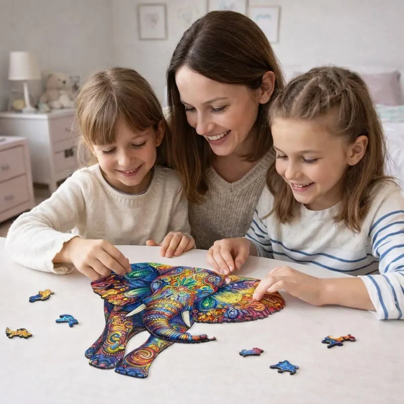 Puzzle en Bois Éléphant Coloré – ColorfulMind™