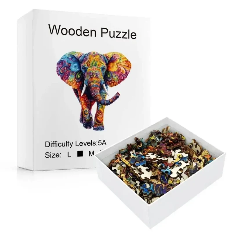 Puzzle en Bois Éléphant Coloré – ColorfulMind™