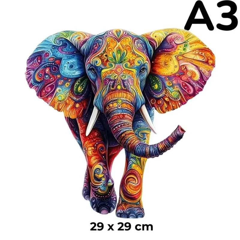 Puzzle en Bois Éléphant Coloré – ColorfulMind™
