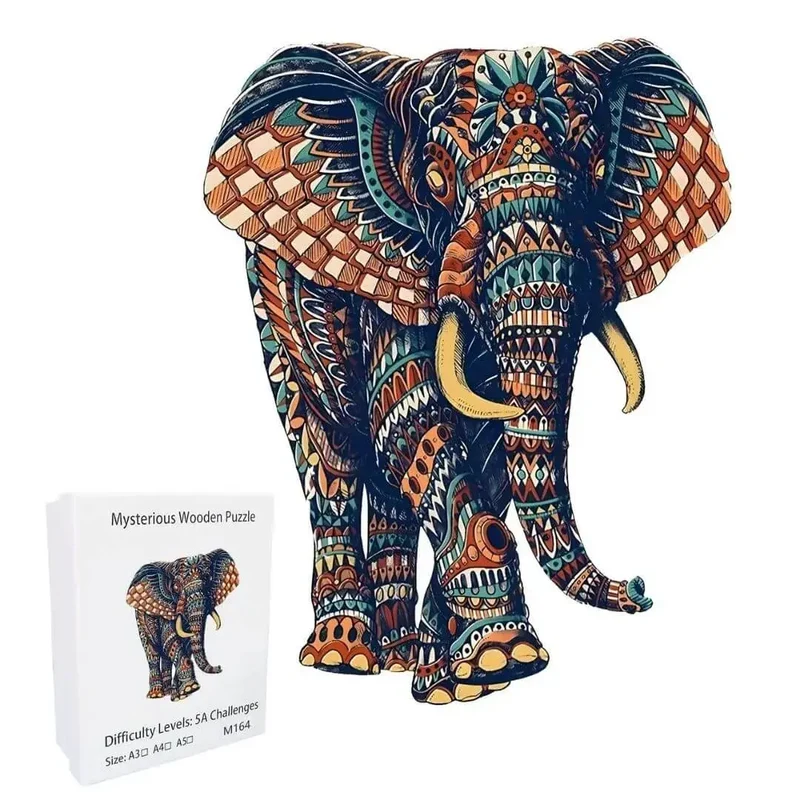 Puzzle Bois Éléphant Artistique – SavannaSpirit™