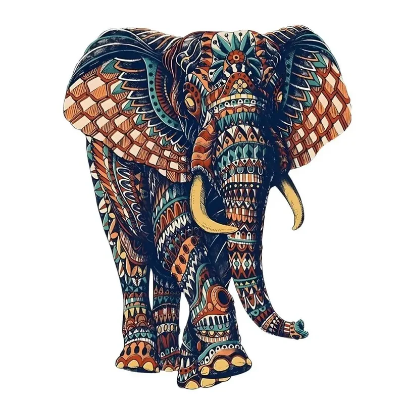 Puzzle Bois Éléphant Artistique – SavannaSpirit™