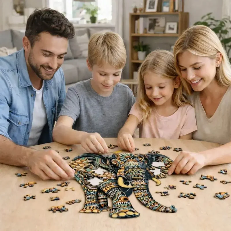 Puzzle Bois Éléphant Artistique – SavannaSpirit™
