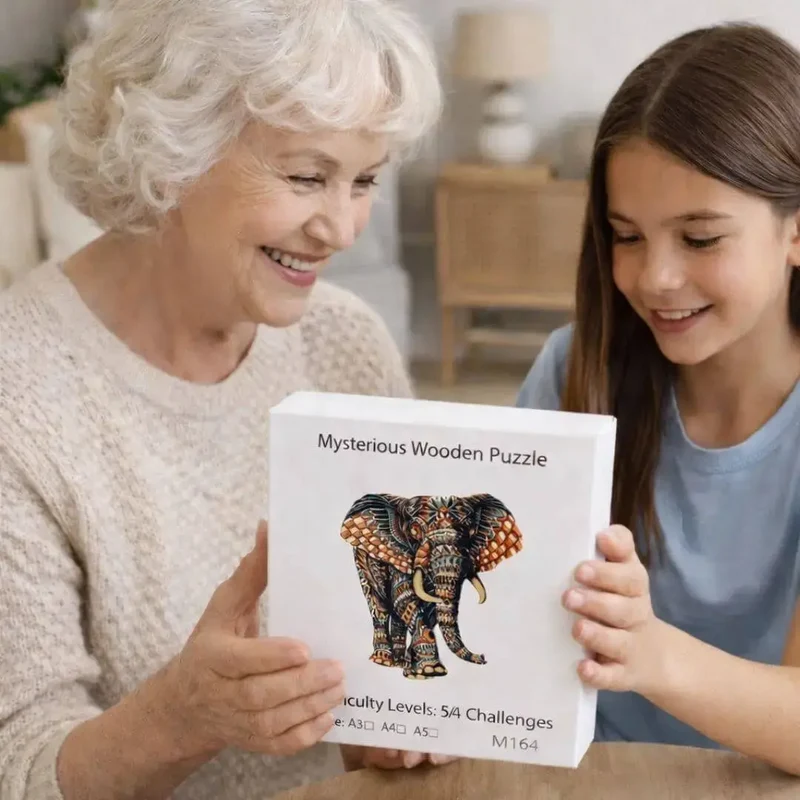 Puzzle Bois Éléphant Artistique – SavannaSpirit™