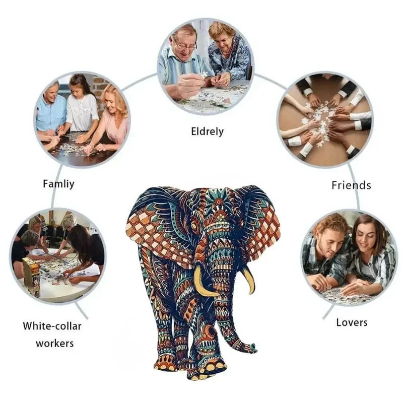 Puzzle Bois Éléphant Artistique – SavannaSpirit™