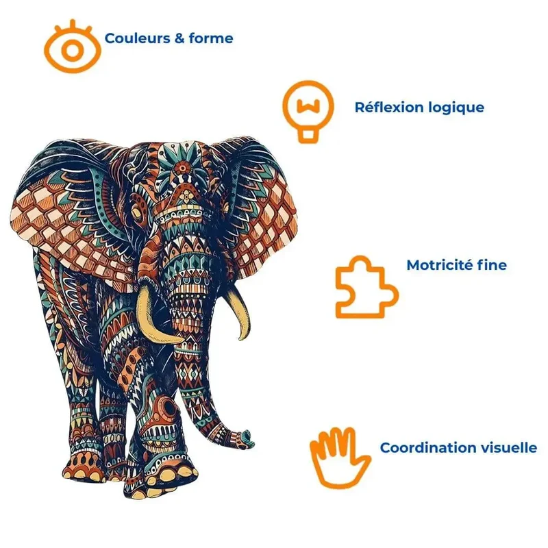 Puzzle Bois Éléphant Artistique – SavannaSpirit™