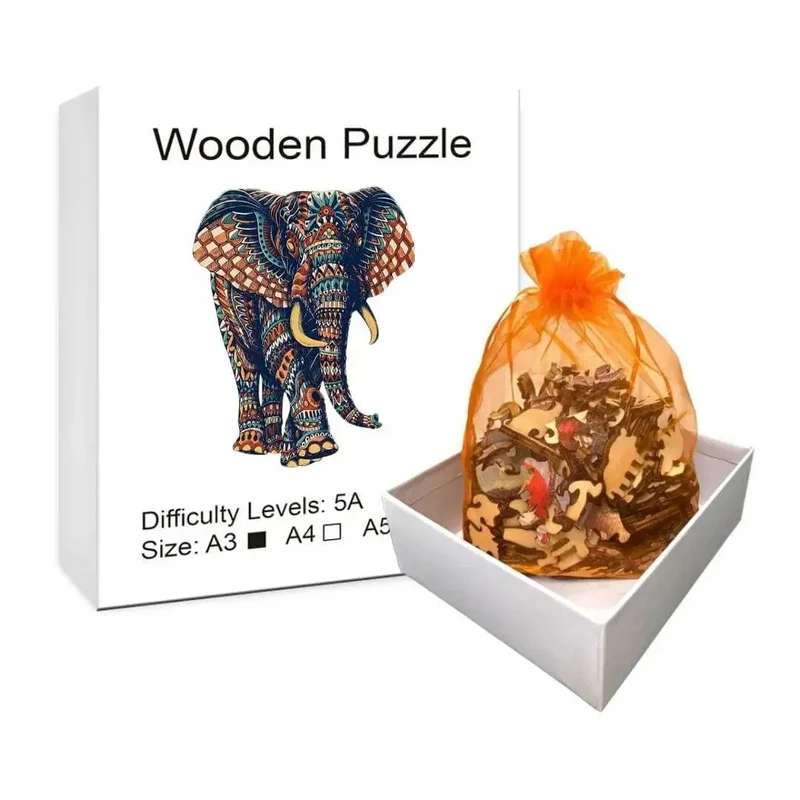 Puzzle Bois Éléphant Artistique – SavannaSpirit™