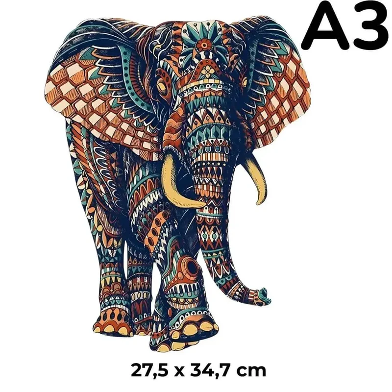 Puzzle Bois Éléphant Artistique – SavannaSpirit™