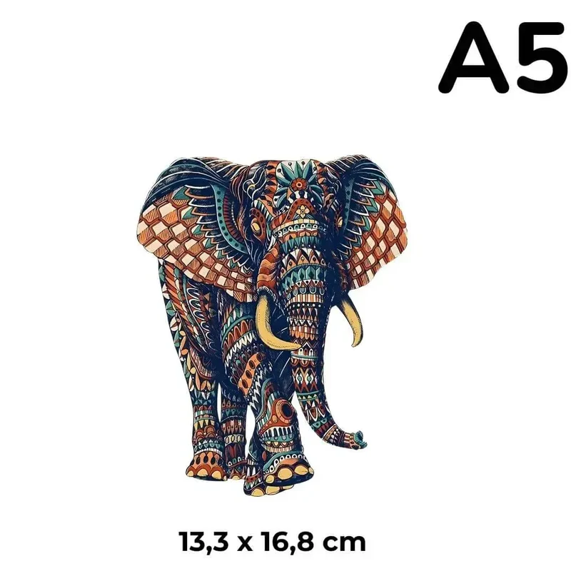 Puzzle Bois Éléphant Artistique – SavannaSpirit™