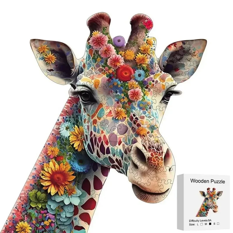 Puzzle en Bois Girafe Fleurie – Giraffika™