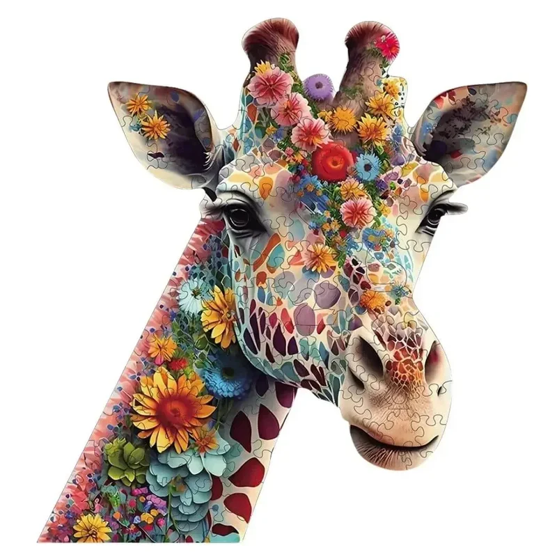 Puzzle en Bois Girafe Fleurie – Giraffika™