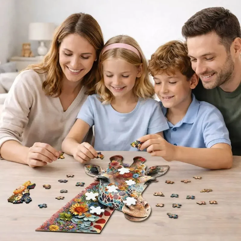 Puzzle en Bois Girafe Fleurie – Giraffika™