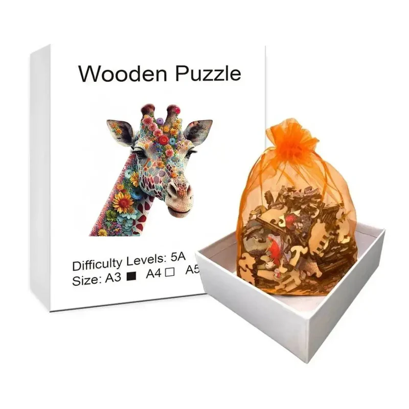 Puzzle en Bois Girafe Fleurie – Giraffika™