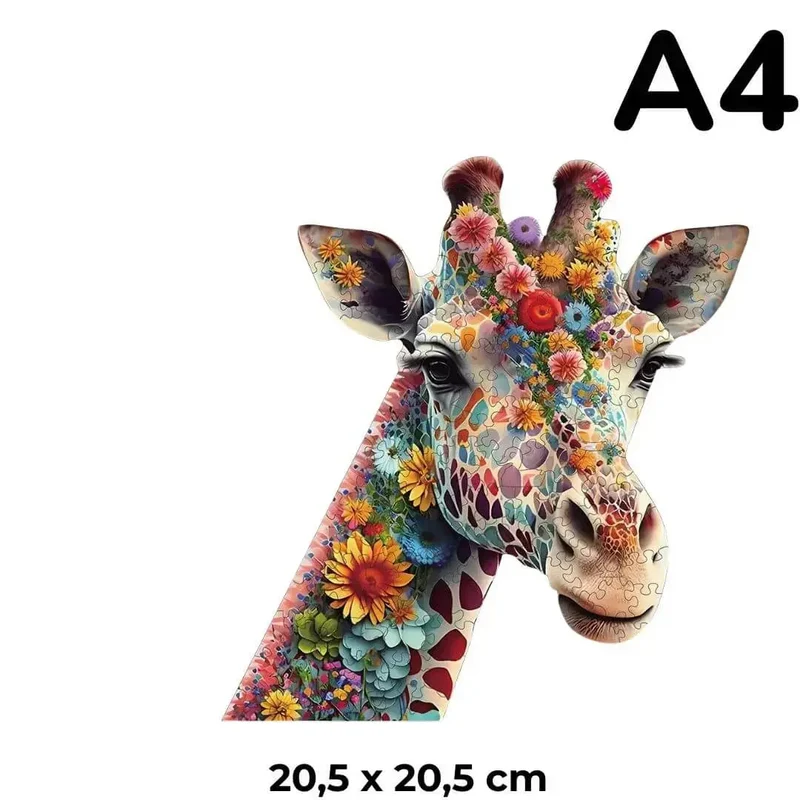 Puzzle en Bois Girafe Fleurie – Giraffika™