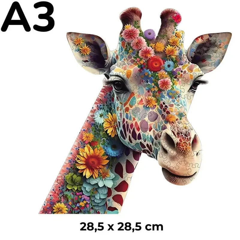 Puzzle en Bois Girafe Fleurie – Giraffika™