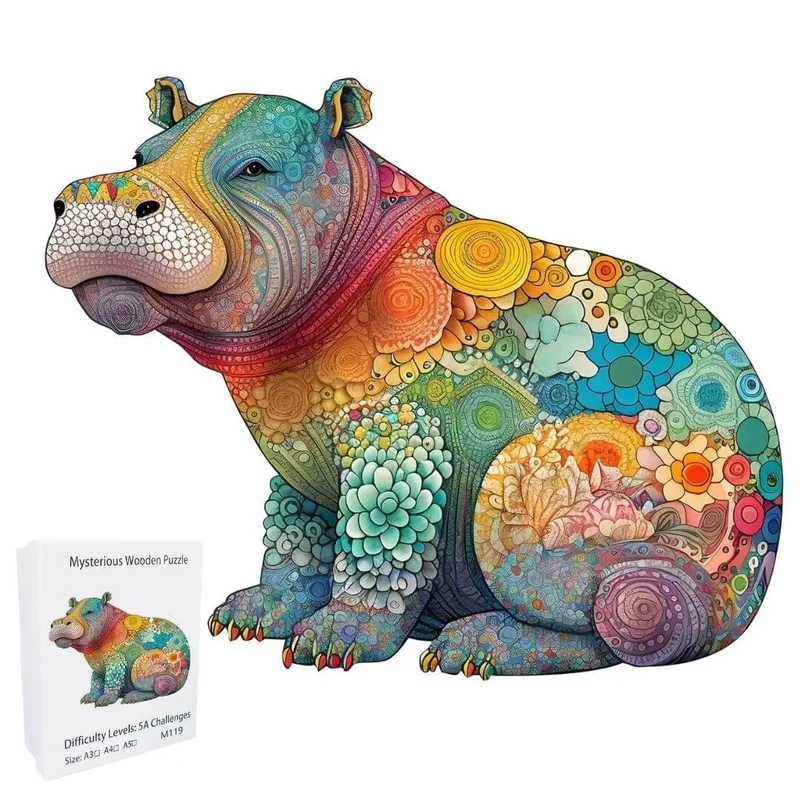 Puzzle en Bois Hippopotame Coloré – HippoPuzzle™