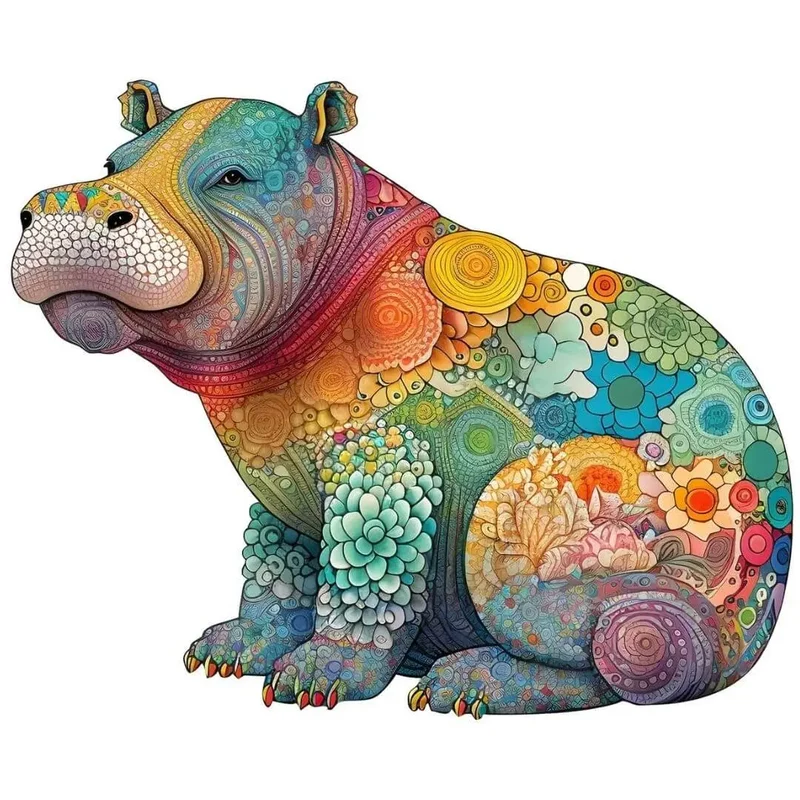 Puzzle en Bois Hippopotame Coloré – HippoPuzzle™