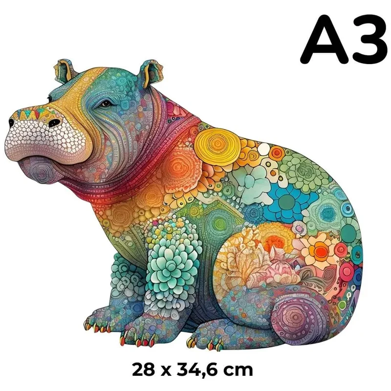 Puzzle en Bois Hippopotame Coloré – HippoPuzzle™