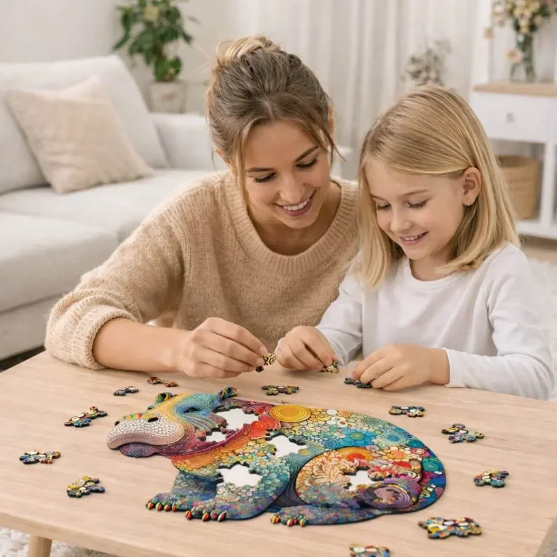 Puzzle en Bois Hippopotame Coloré – HippoPuzzle™