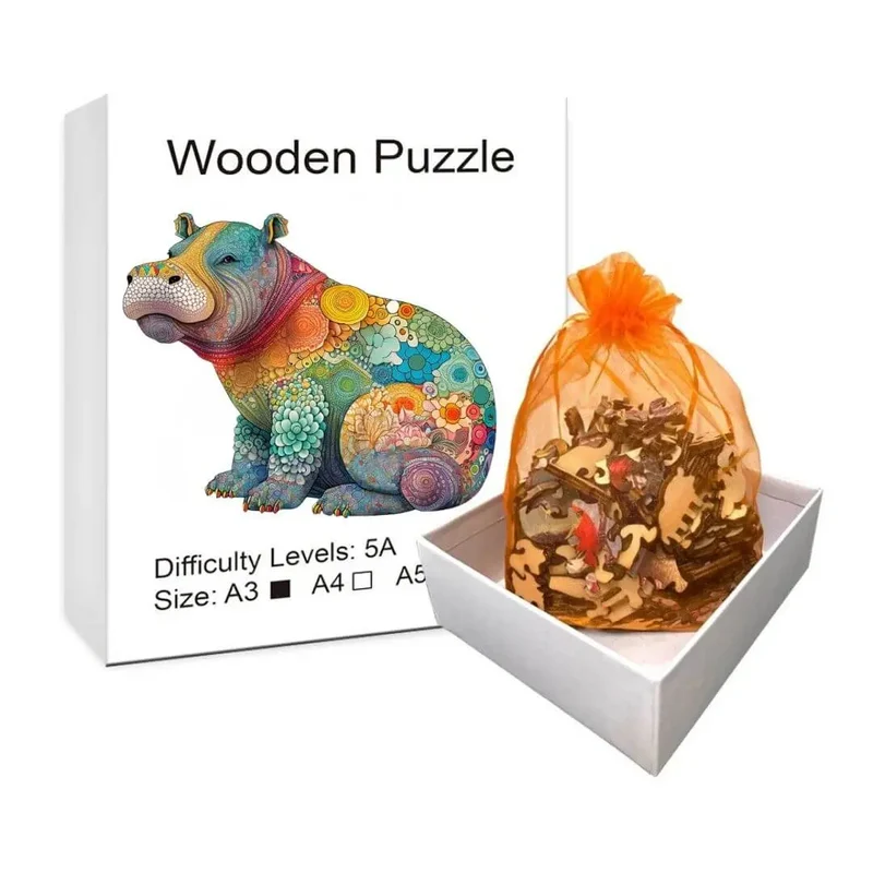 Puzzle en Bois Hippopotame Coloré – HippoPuzzle™