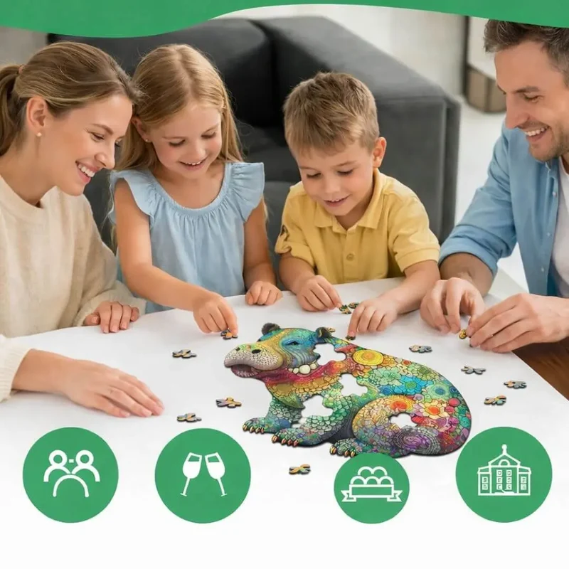 Puzzle en Bois Hippopotame Coloré – HippoPuzzle™