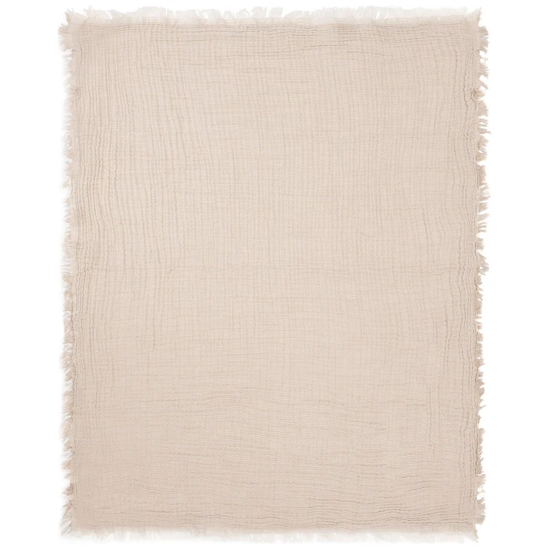 Couverture gaze de coton Fringe Stripe Biscuit Ivory